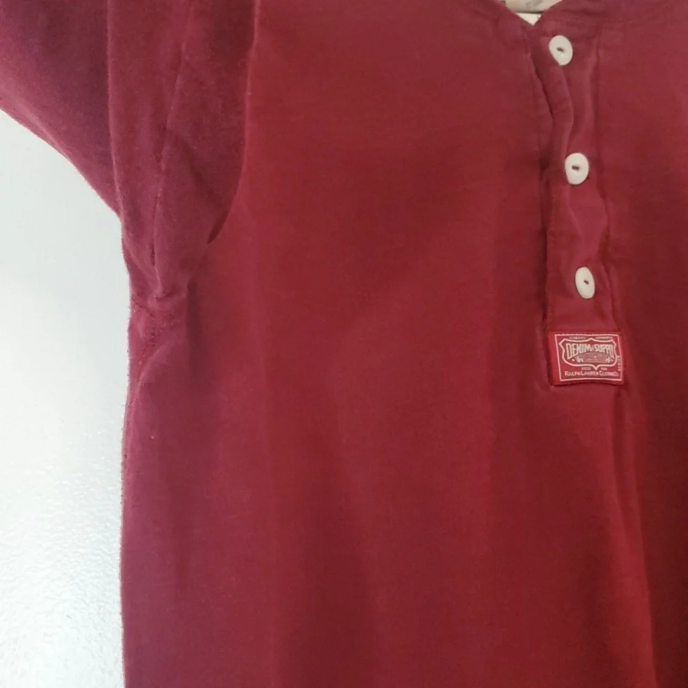 Denim & Supply Red Cotton Henley Top Size Small Buttons Closet Staple - Picture 6 of 11